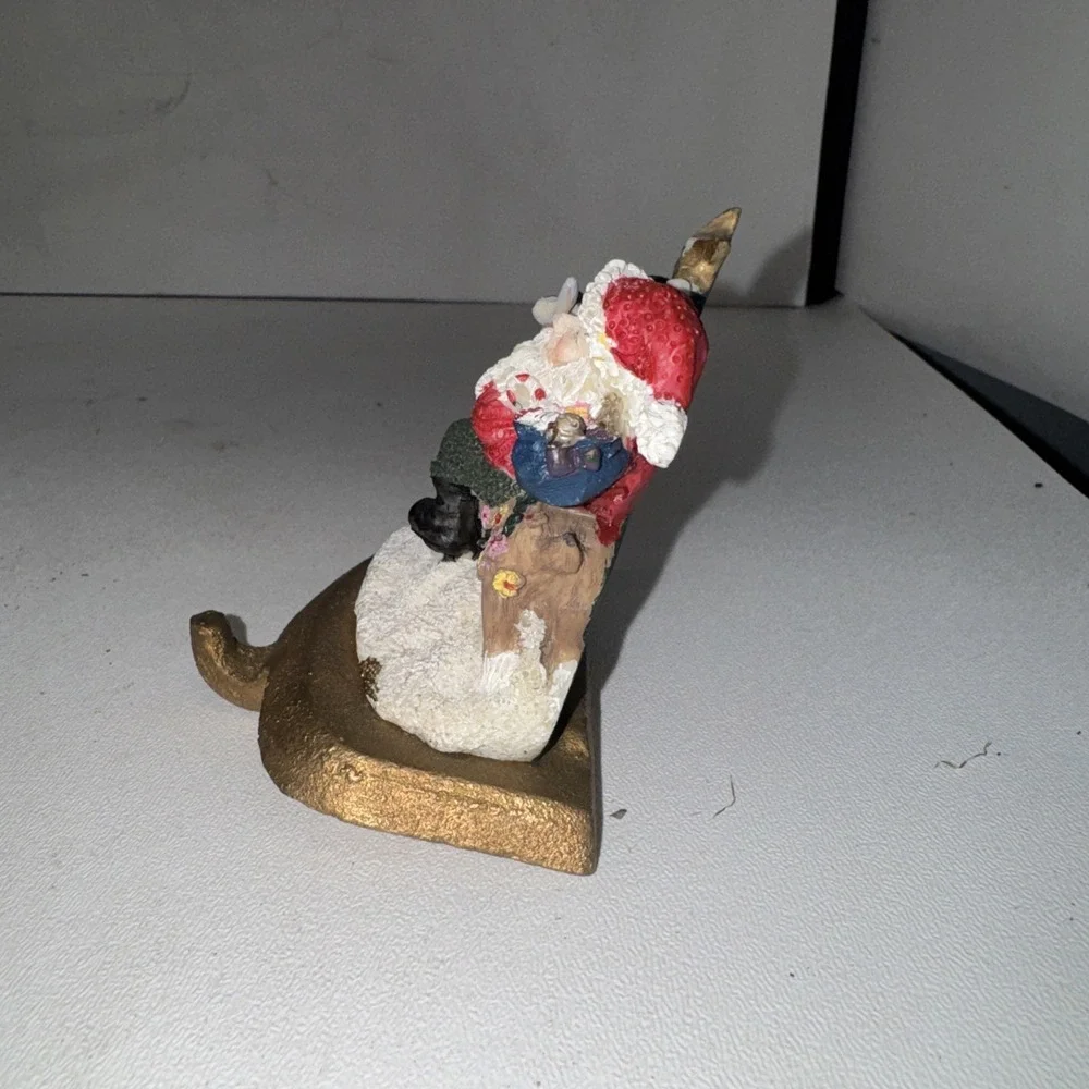 K's Collection Christmas Stocking Mantle Hanger Santa Riding a Reindeer Vintage‎